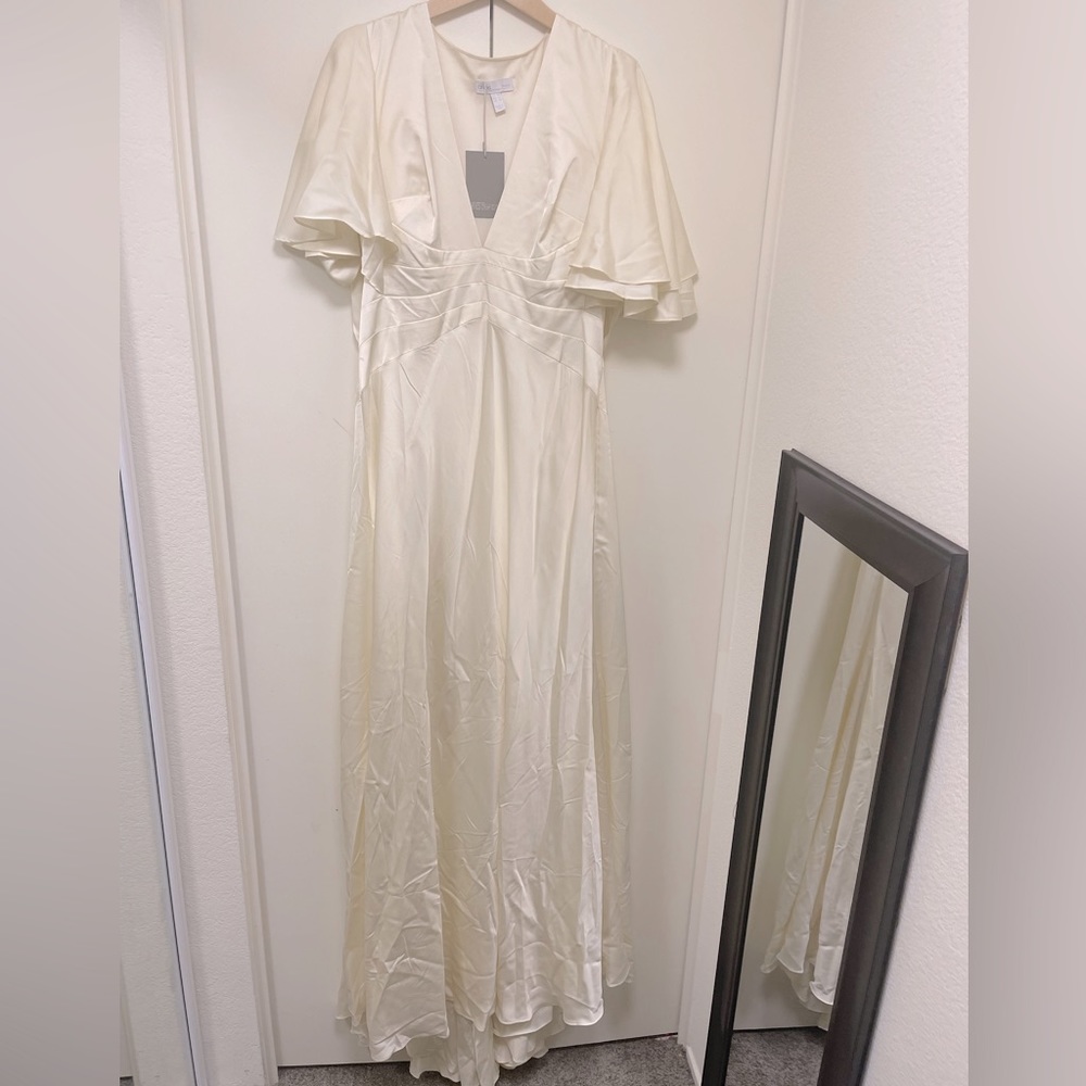 Asos ASOS EDITION satin panelled wedding dress with flutter sleeve - Picture 4 of 9